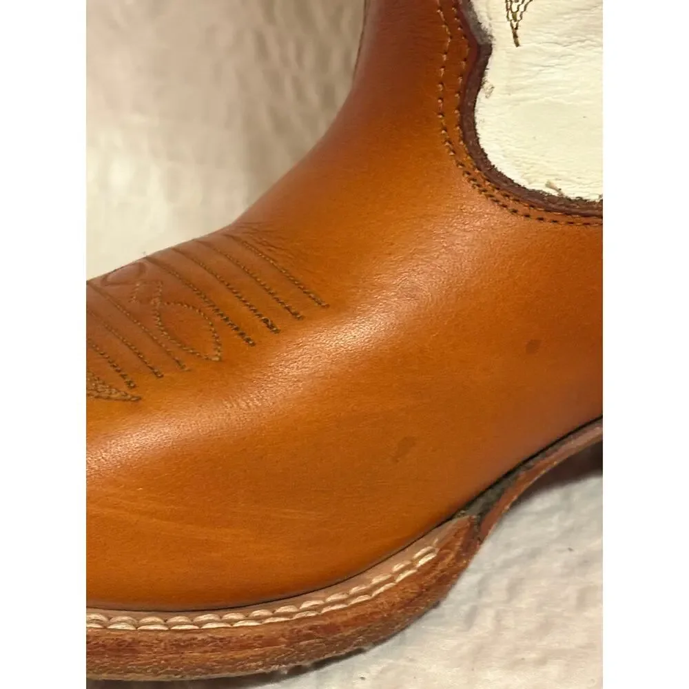 Larry Mahan Western Cowboy Leather Boots Men’s Size 8.5 Square Toe Brown Cream